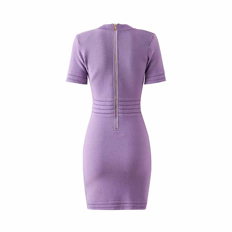Women's V Neck Sweater Dress Short Sleves Violet Knitted Bodycon Dress