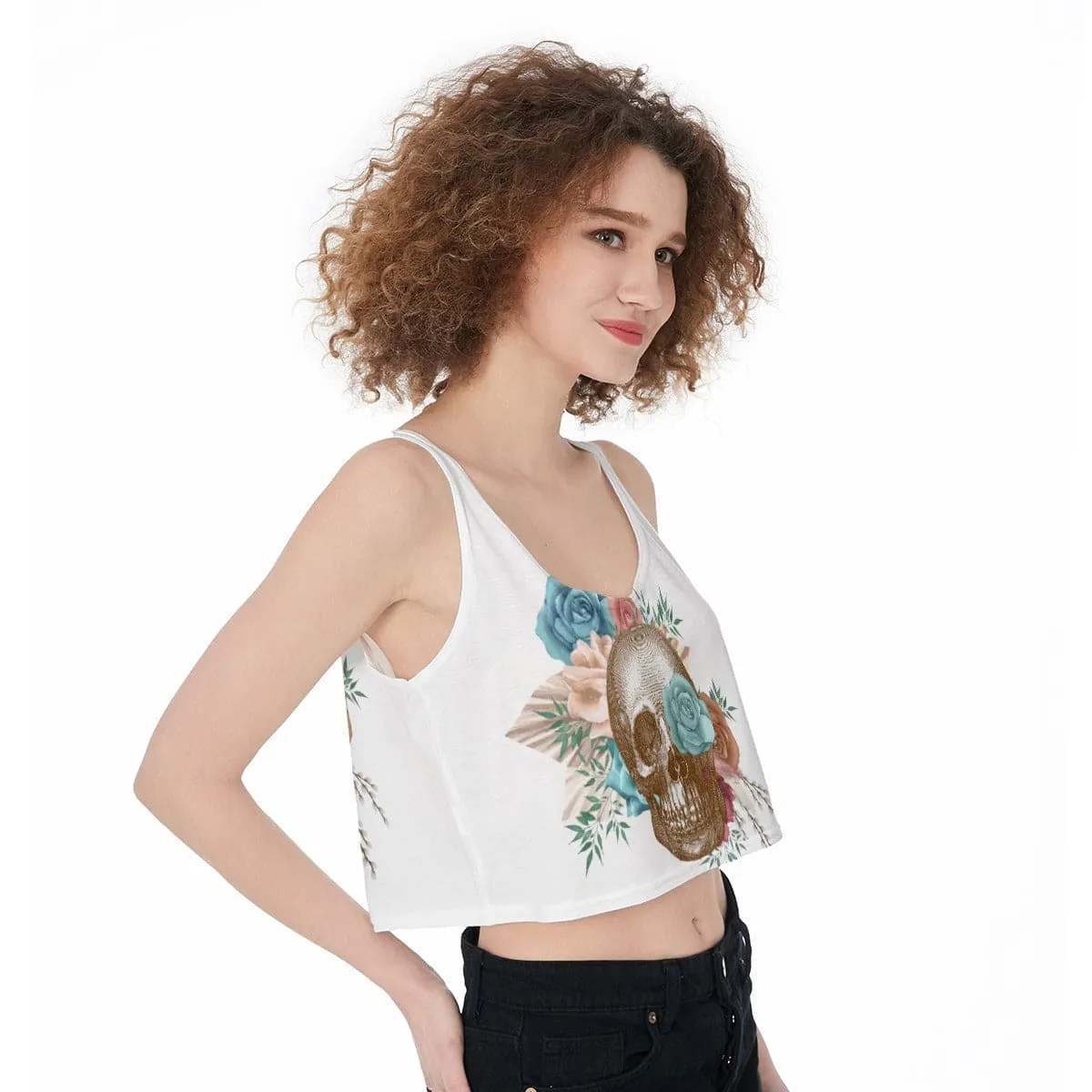 Women's Vintage Skull Floral Crop-Tank Top