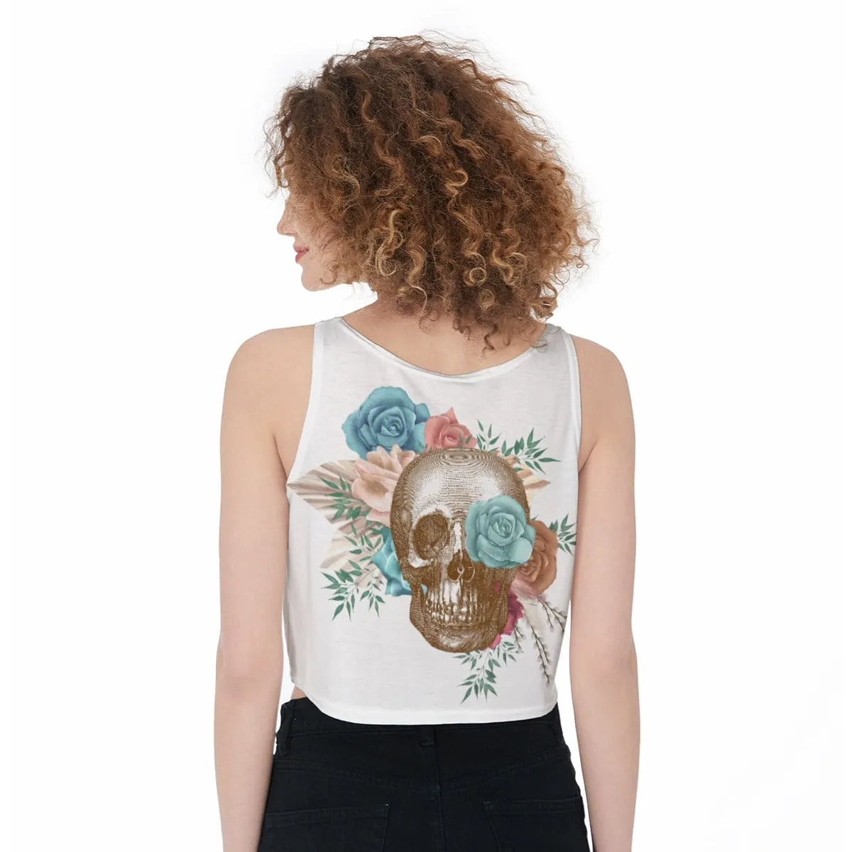 Women's Vintage Skull Floral Crop-Tank Top