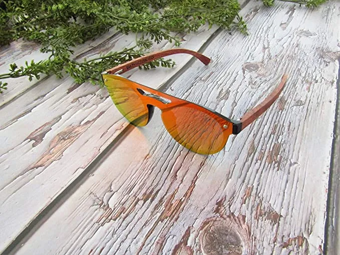 Wood Sunglasses for Men and Women, Retro One-Piece Wooden Polarized Sunglasses