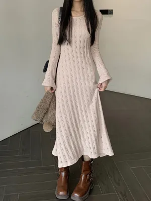 xieyinshe  Solid Textured Sweater Dress, Long Sleeve Maxi Causal Dress, Women's Clothing