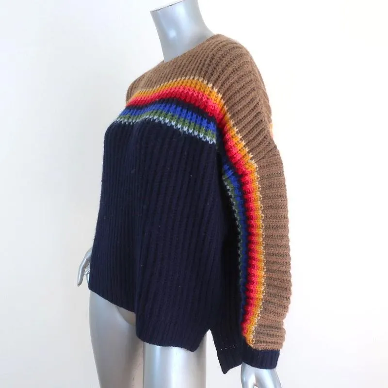 Xirena Apres Ski Sweater Simone Navy/Rainbow Ribbed Knit Size Extra Small