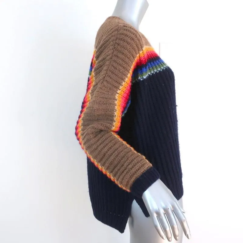 Xirena Apres Ski Sweater Simone Navy/Rainbow Ribbed Knit Size Extra Small