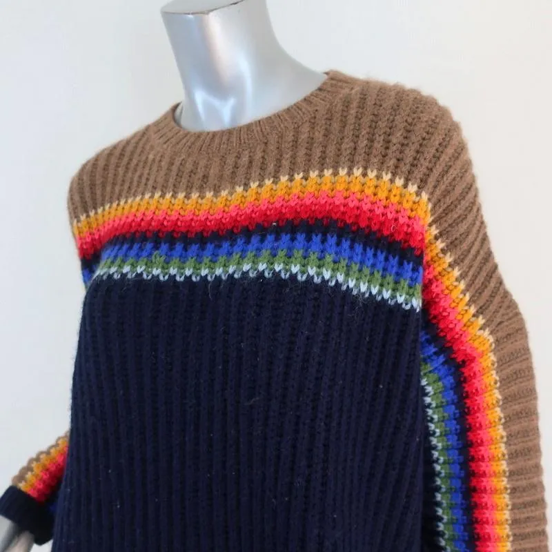 Xirena Apres Ski Sweater Simone Navy/Rainbow Ribbed Knit Size Extra Small