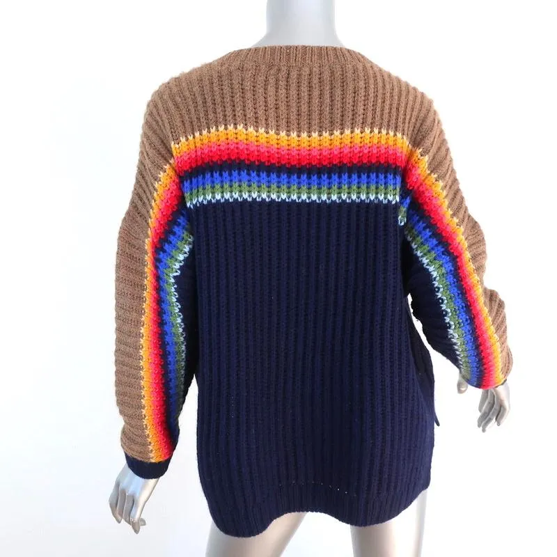 Xirena Apres Ski Sweater Simone Navy/Rainbow Ribbed Knit Size Extra Small