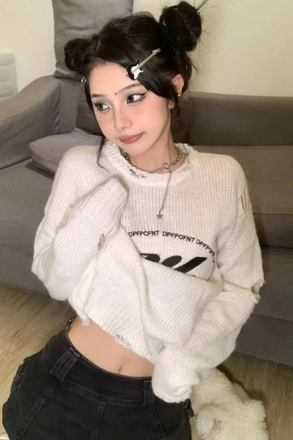 Y2K Grunge Ripped Knitted Sweater
