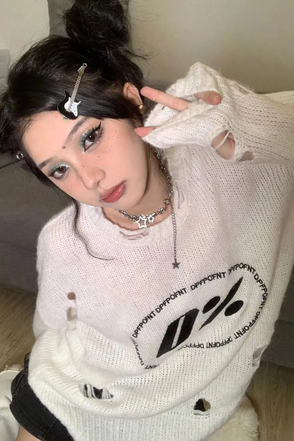 Y2K Grunge Ripped Knitted Sweater