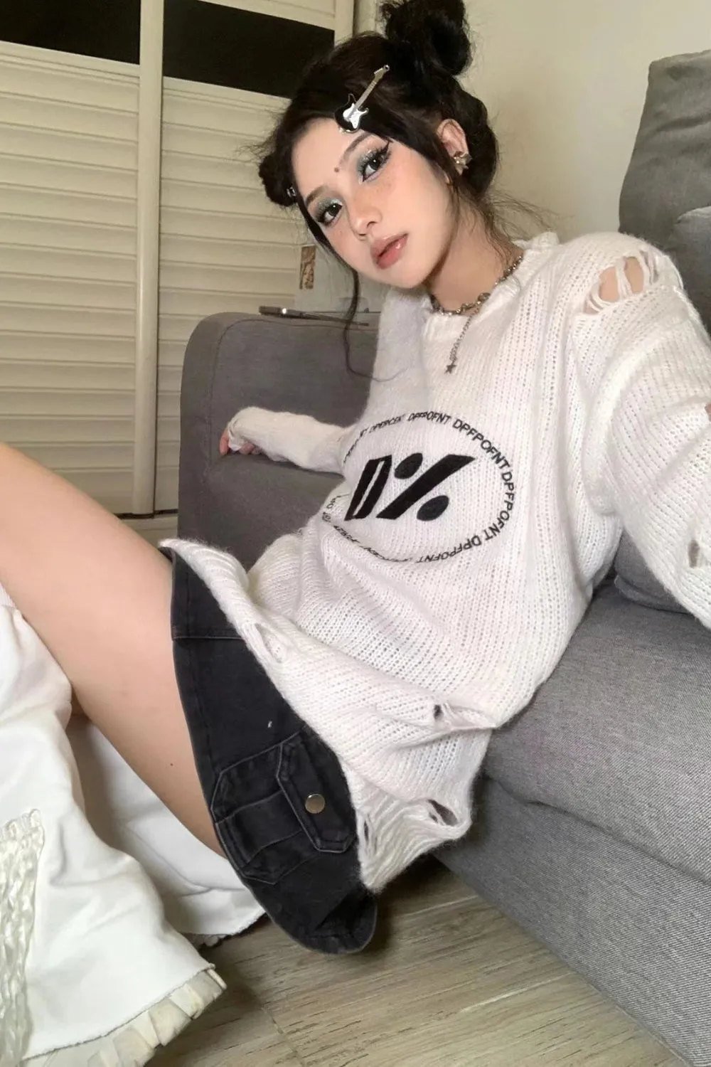 Y2K Grunge Ripped Knitted Sweater