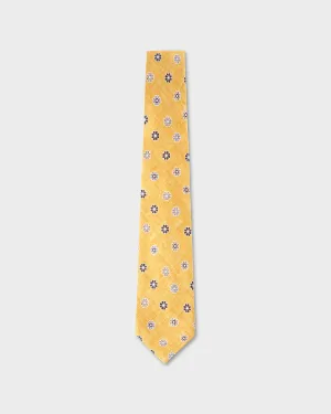 Yellow With Grey And Beige Floral Pattern Tie