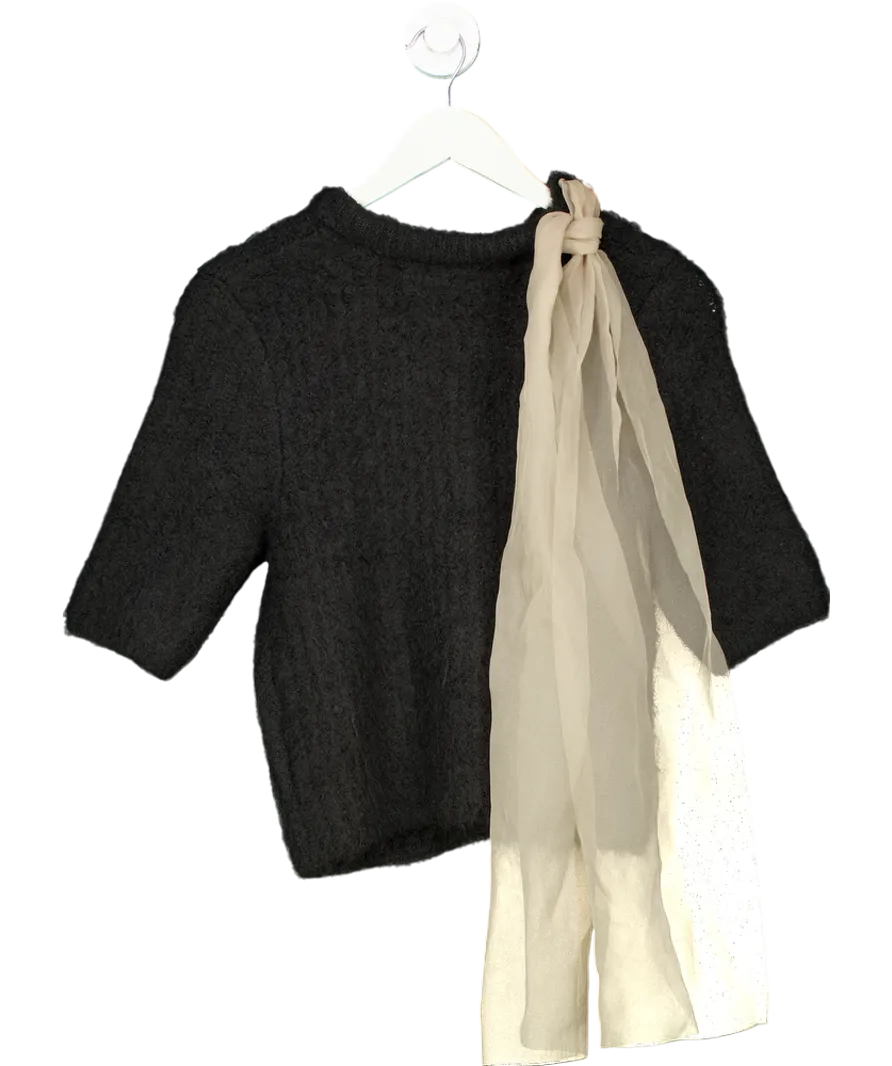 ZARA Black Knit Top With Organza Bow UK M