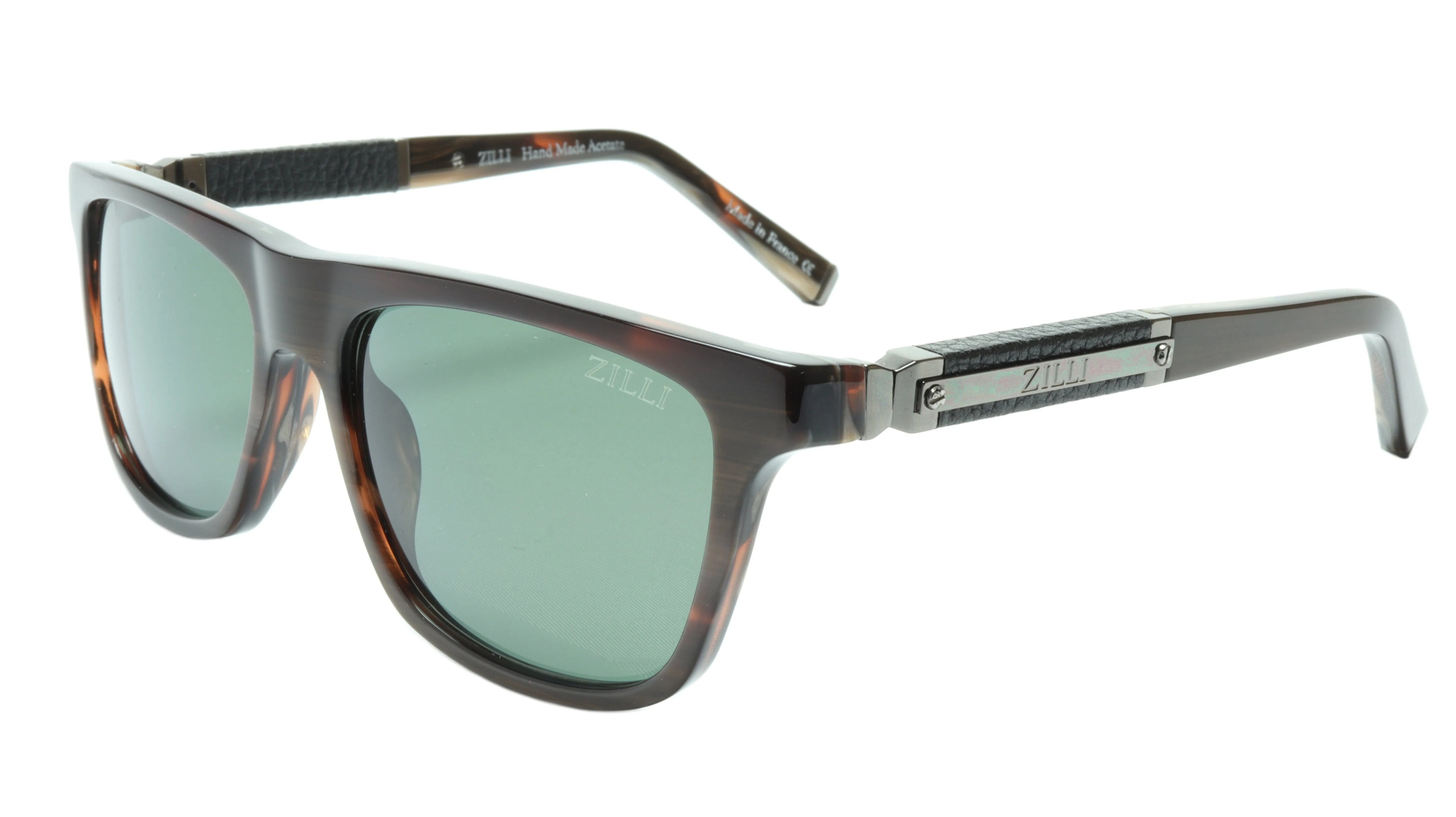 ZILLI Sunglasses Gunmetal and Brown with Titanium, Leather and Acetate ZI 65010 C03
