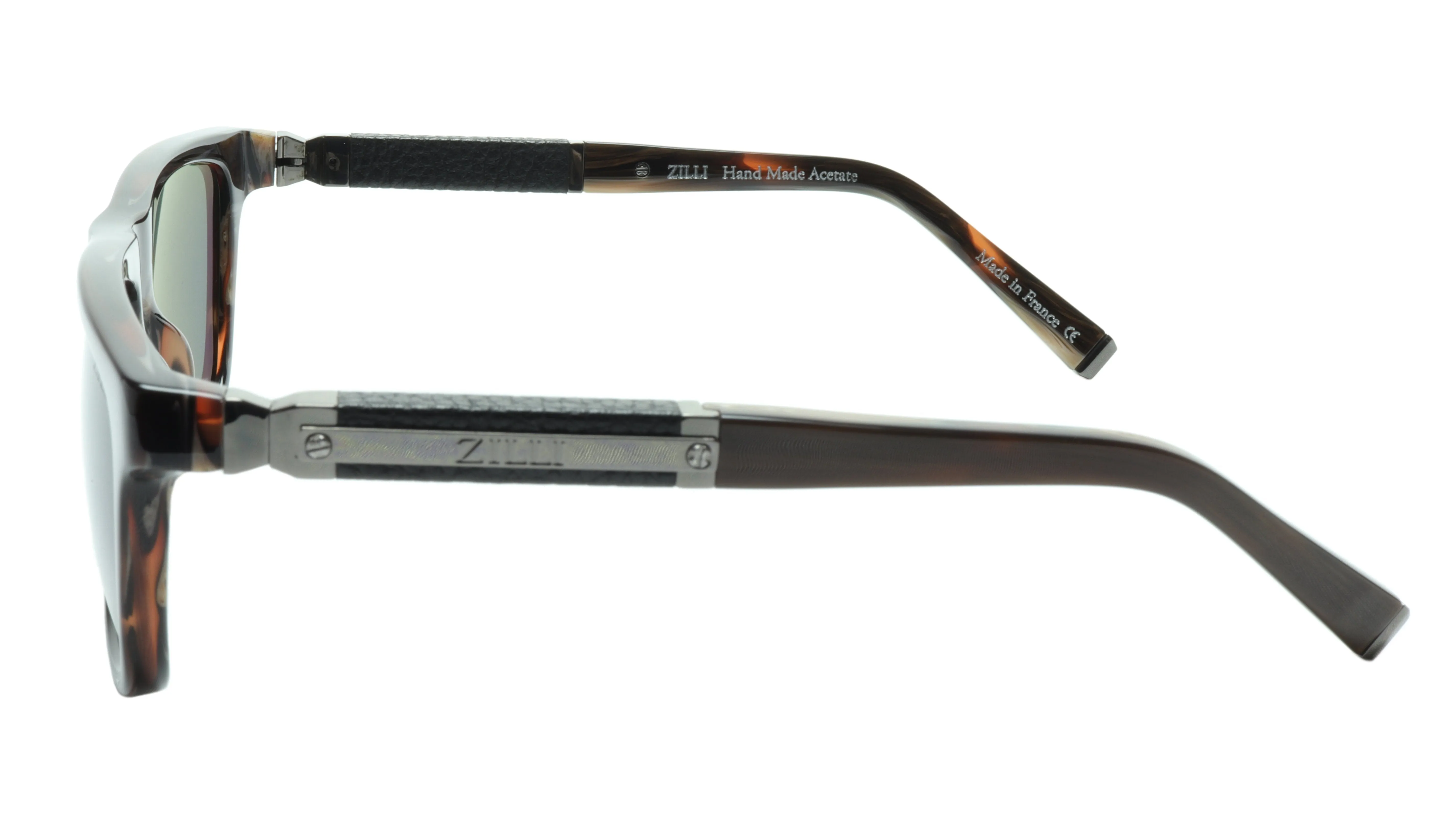 ZILLI Sunglasses Gunmetal and Brown with Titanium, Leather and Acetate ZI 65010 C03